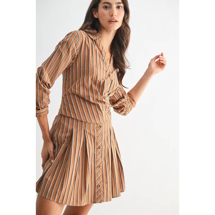 BROWN NAVY STRIPE STRIPED COLLARED SHIRT DRESS for wholesale on Faire6