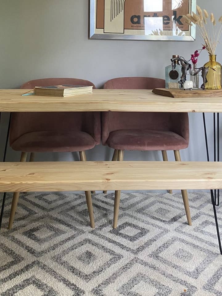 Rustic Industrial Redwood Pine Dining Tables with Black Steel Hairpin Legs - Mid-Century Modern Kitchen Furniture for wholesale by James's Workshop