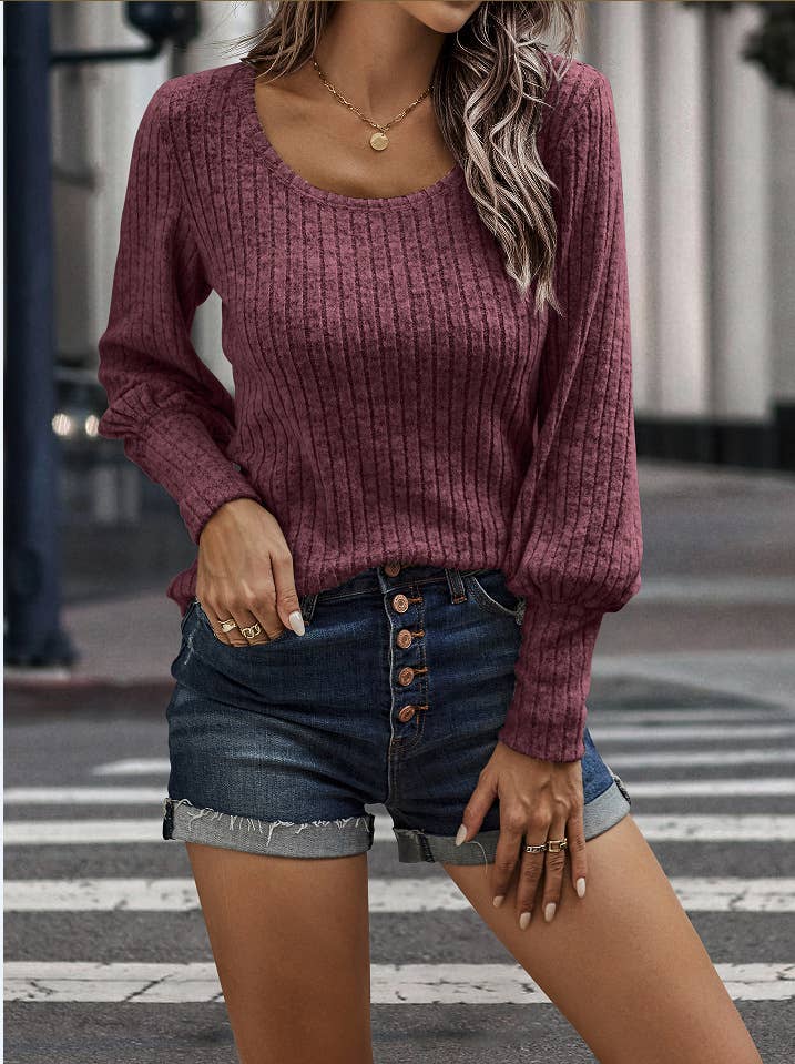 eLook - Wholesale Knit Top - Women's - SZ1-TP2109 Soft Ribbed Knit Bishop Sleeve Top29
