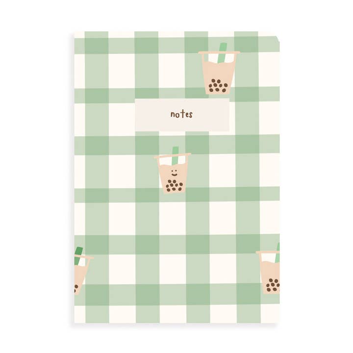 Boba Tea Plaid Picnic Pocket Grid Notebook for wholesale by A Jar Of Pickles