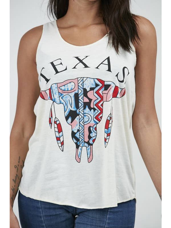 SM WARDROBE - Wholesale Tank Top - Women's - Texas Print Tank Top Cream1