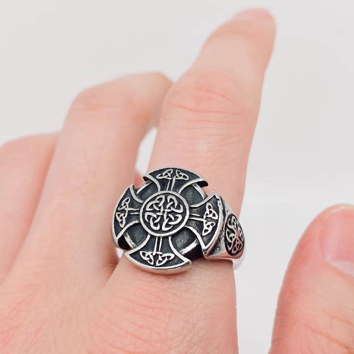 Cross Celtic Knot Stainless Steel Ring - MJ/MR for wholesale by Mio Queena