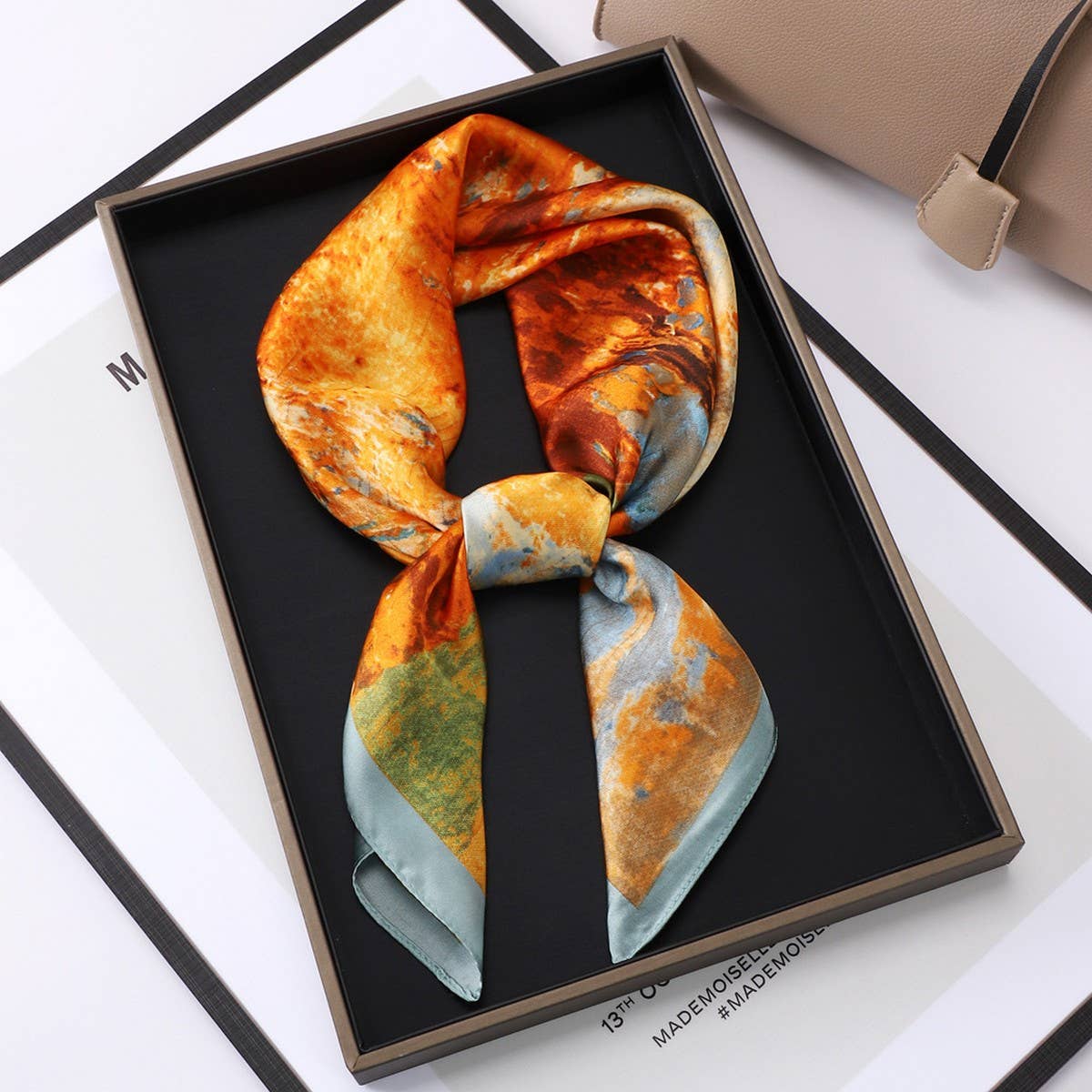ACCITY - Wholesale Scarf - Women's - Vintage Letter Print Satin Square Scarf for Women_CWASC080931