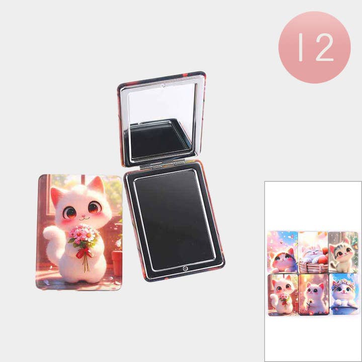 12ST - Schattige Kat Gedrukte Compacte Spiegels voor wholesale door Sensibling Corp.