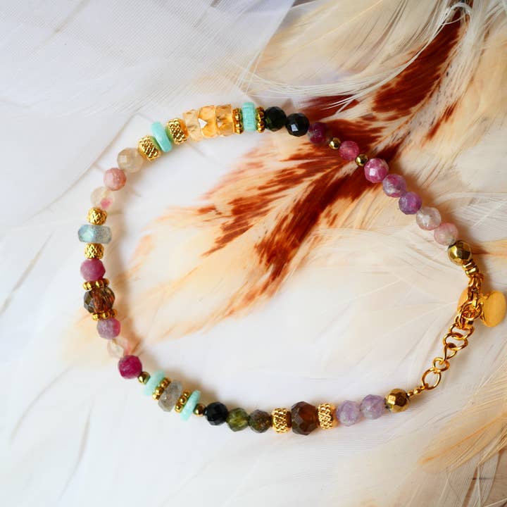 RANGOLI Bracelet Turmaline, amazonite, citrine, labradorit for wholesale by GINANDGER
