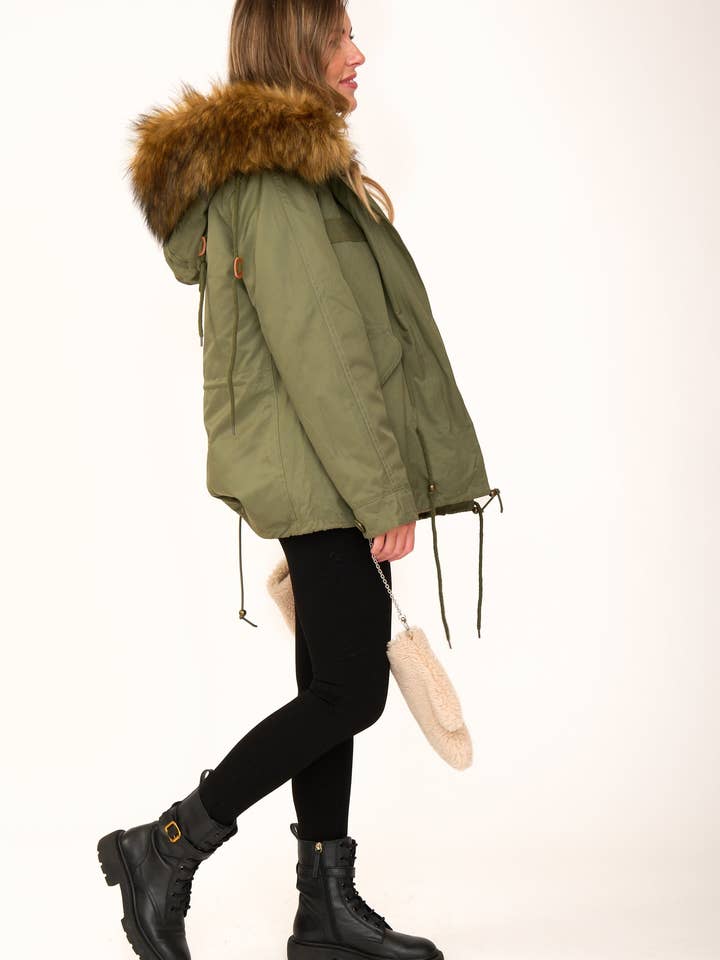 Popski London Parka Natural Faux 3/4 for wholesale by Popski London