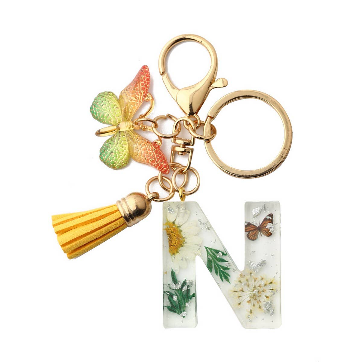 ACCITY - Wholesale Keychain - Women's - Flower Letter Keychain with Yellow Butterfly Charm_CWAB509013