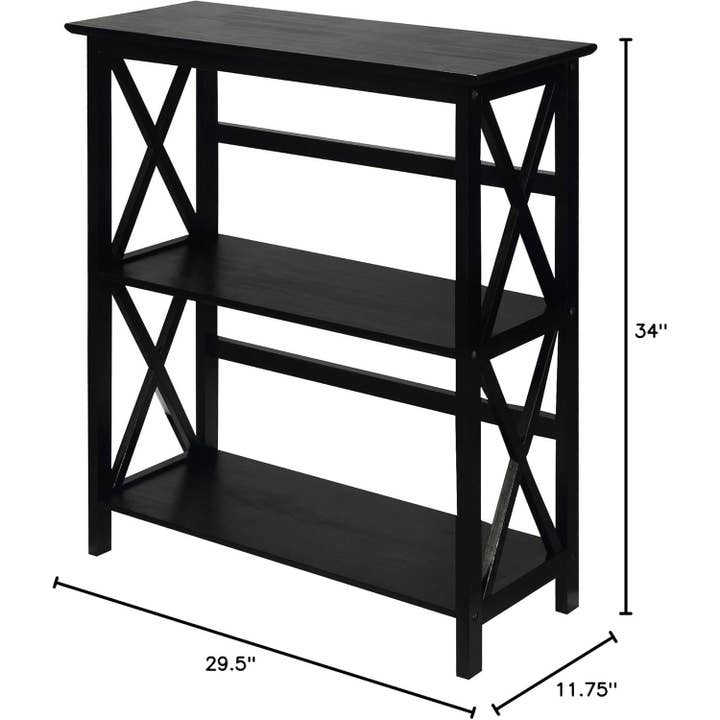 Montego 3 Shelf Bookcase Black Solid Wood Construction for wholesale on Faire9