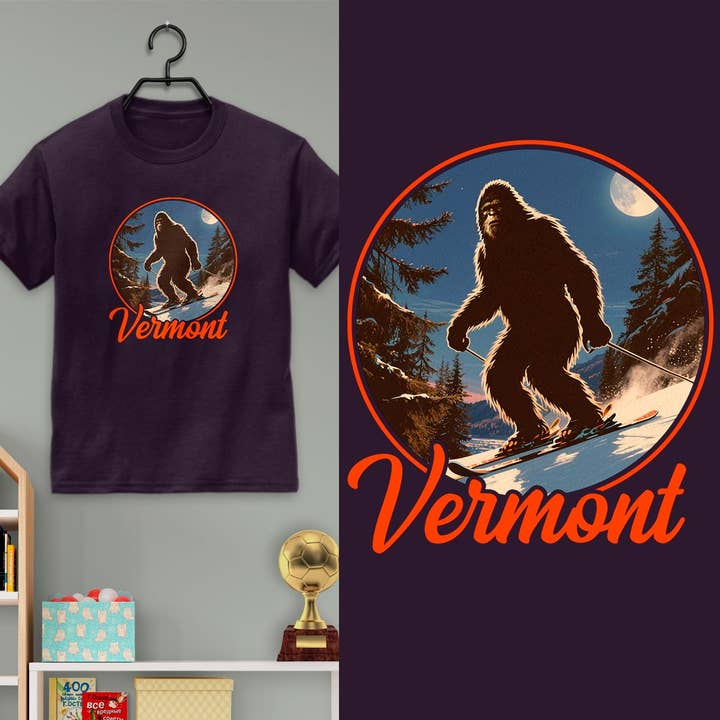 RetroPlanet - Wholesale Screen-printed t-shirt – Kids - Vermont Bigfoot Ski Youth T-Shirt Unisex XS-XL 100% Cotton1