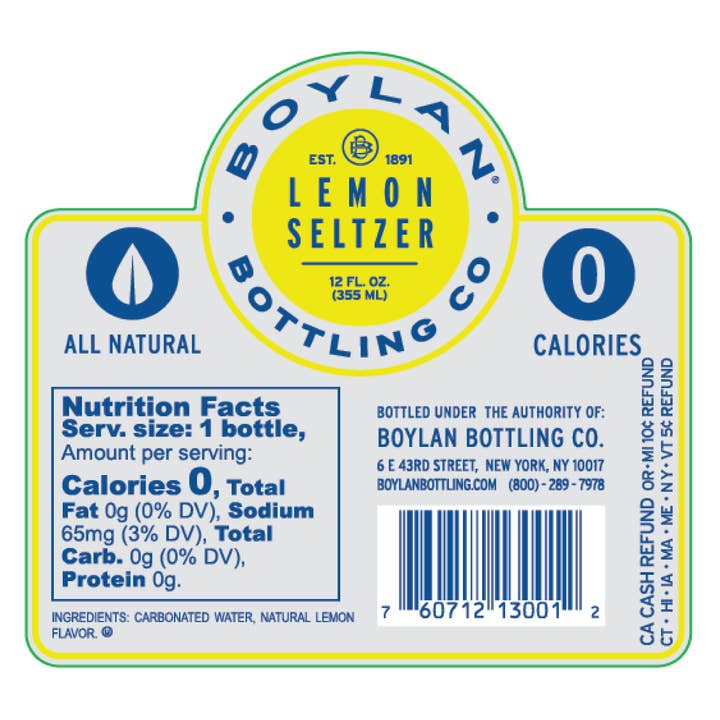 Boylan Bottling Company - Wholesale Soda/carbonated drink - Lemon Seltzer - 24 Pack1