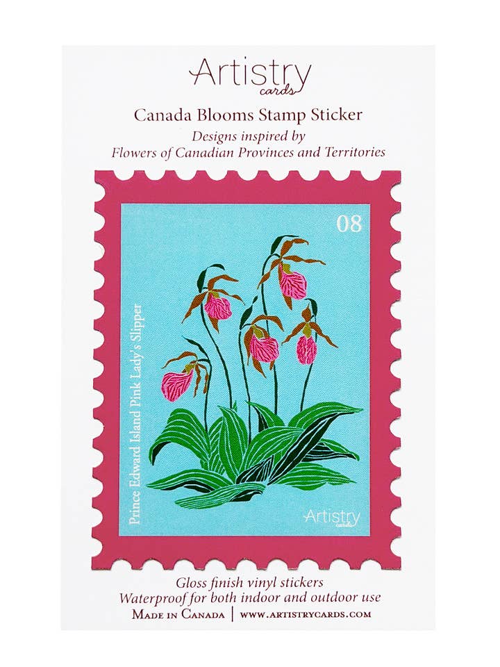 Autocollant de timbre Sabot de la vierge rose – Île-du-Prince-Édouard pour la vente par Artistry Cards