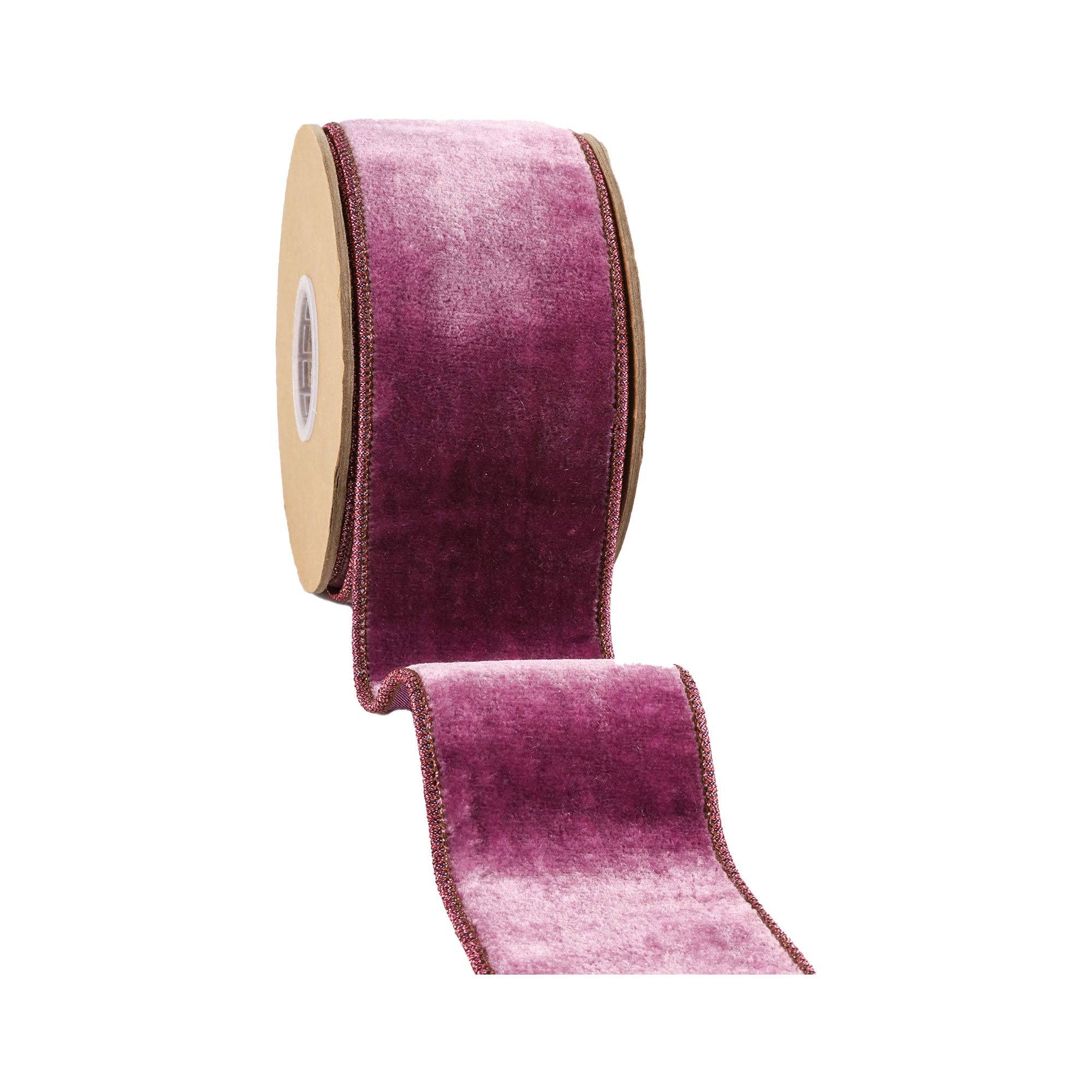 LA Ribbons Wholesale - Wholesale Ribbon - Gift Wrapping - 4" Wired Premium Velvet Ribbon | Purple w/ Purple Metallic Dupioni Backing | 5 Yard Roll2