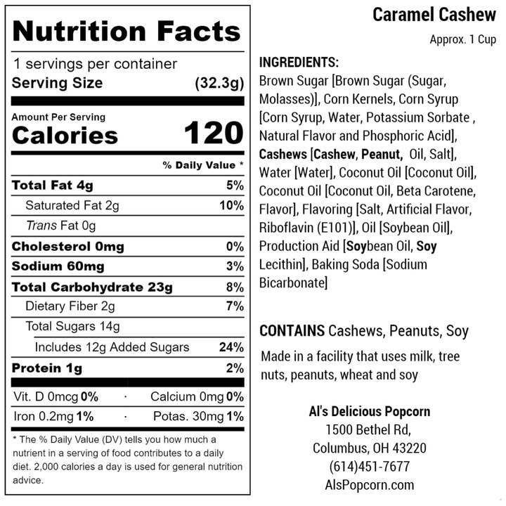 Al's Delicious Popcorn - Wholesale Popcorn - Caramel Cashew Popcorn - 8.5oz