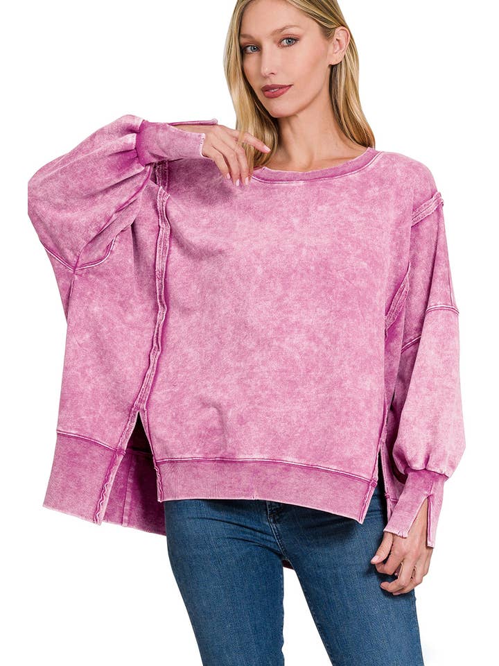 42POPS - Wholesale Sweatshirt - Women's - Split Cuff Washed Oversized Sweatshirt22