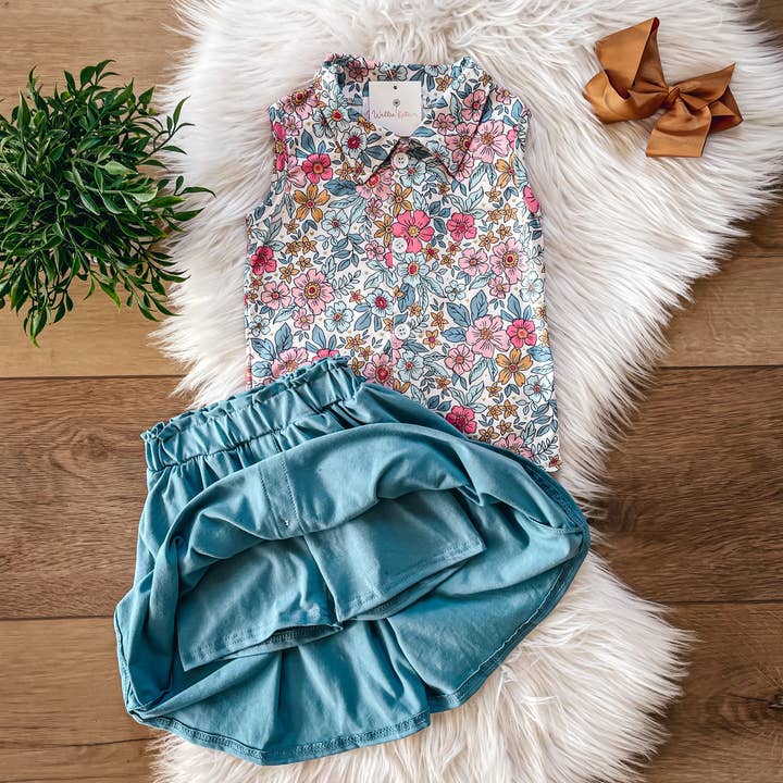 Dusty Pink Floral Skort Set by Wellie Kate for wholesale by Wellington Design Co.