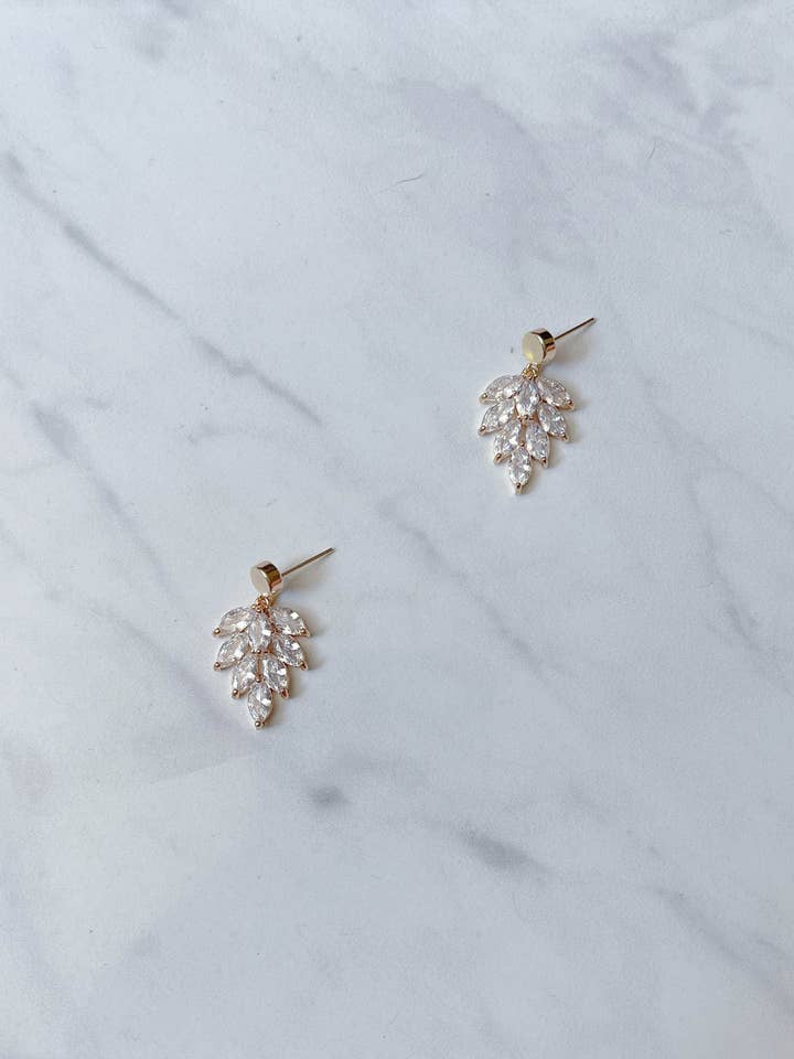 Brass and Crystal Earrings, Brass Stud Earrings, Modern Gold for wholesale by Manette Design Co