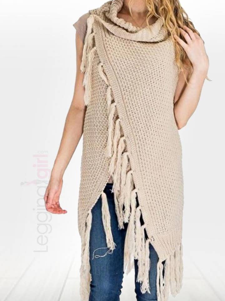 Strikket Lang Vest - Beige for engroshandel hos LeggingGirl.com