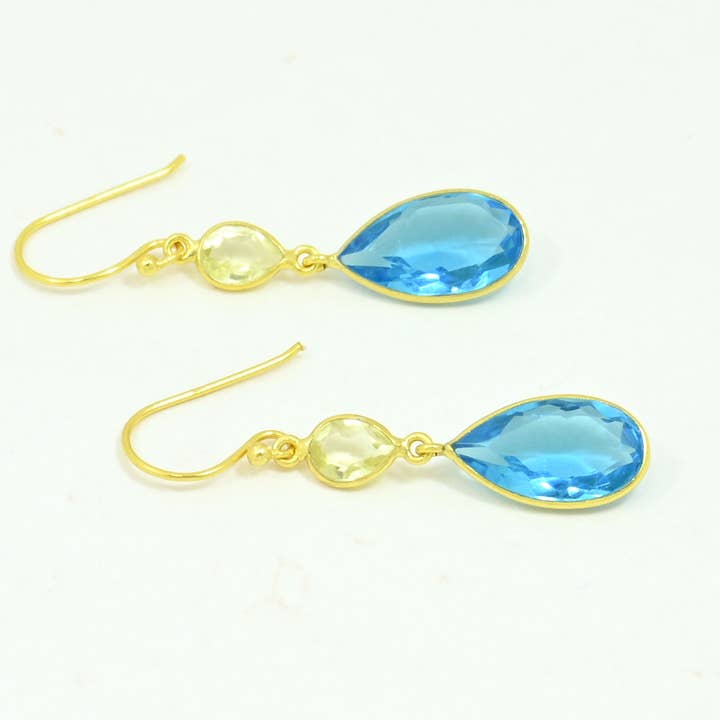 Mimi Örhänge Guld Silver 925 - Blå Topas & Citrin Kvarts för wholesale av Schmuckoo Berlin