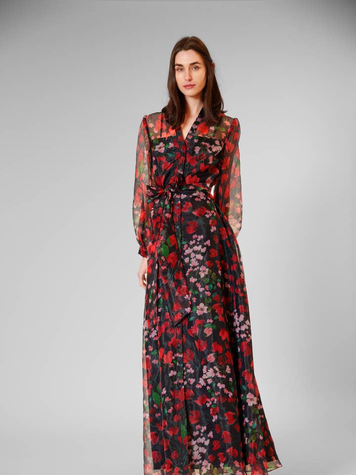 Langärmliges Hemdkleid aus bedruckter Organza für den Großhandel von Julia Jordan