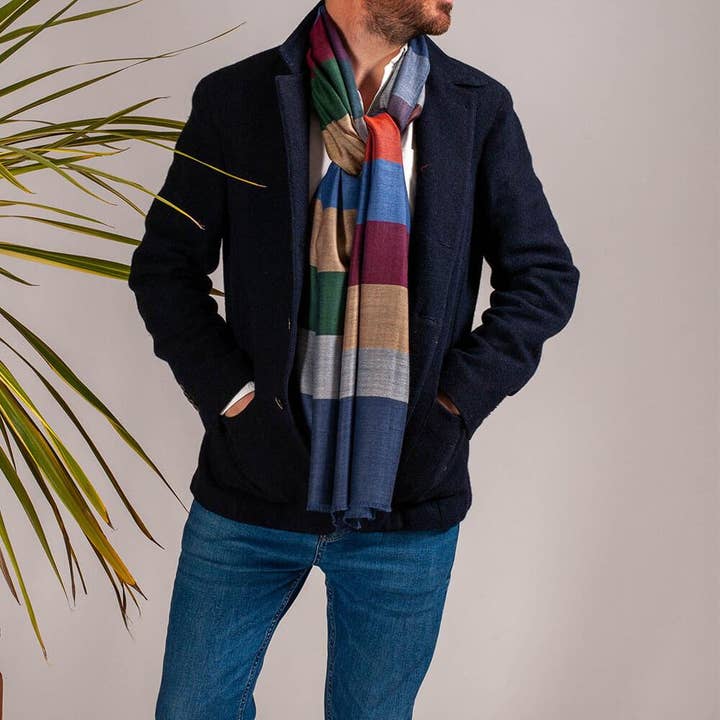 Bufanda Compton de seda y lana multicolor para venta al por mayor de Black