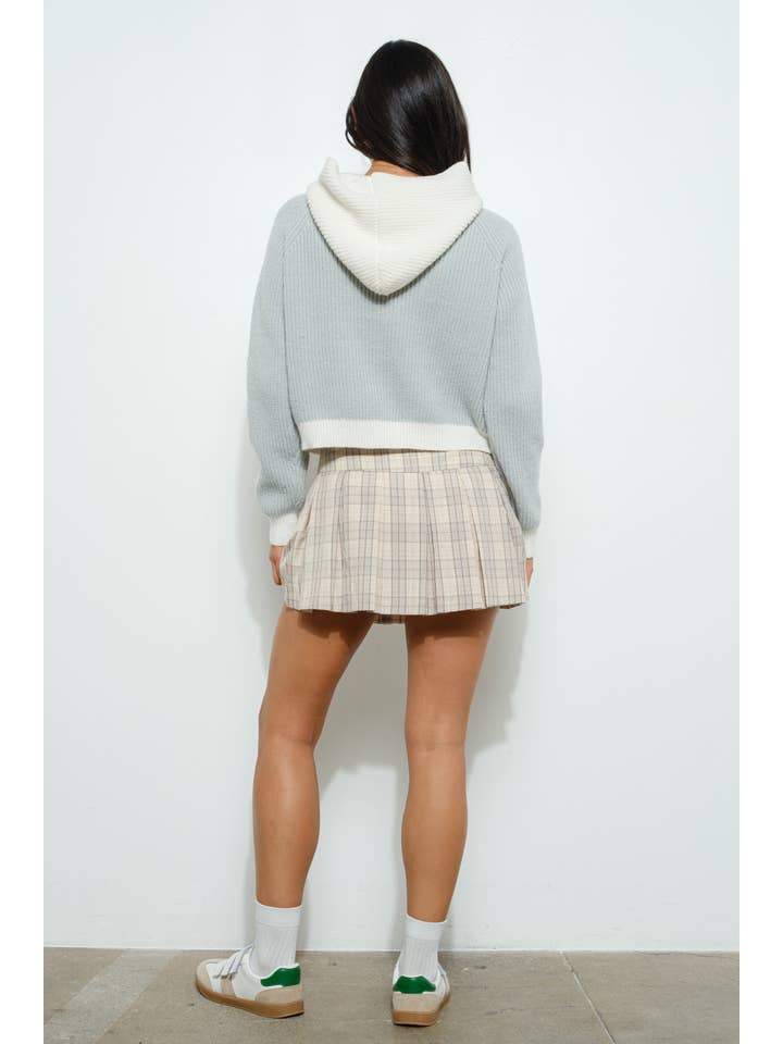 Dusty Blue KNIT BOW ZIP UP HOODIE for wholesale on Faire