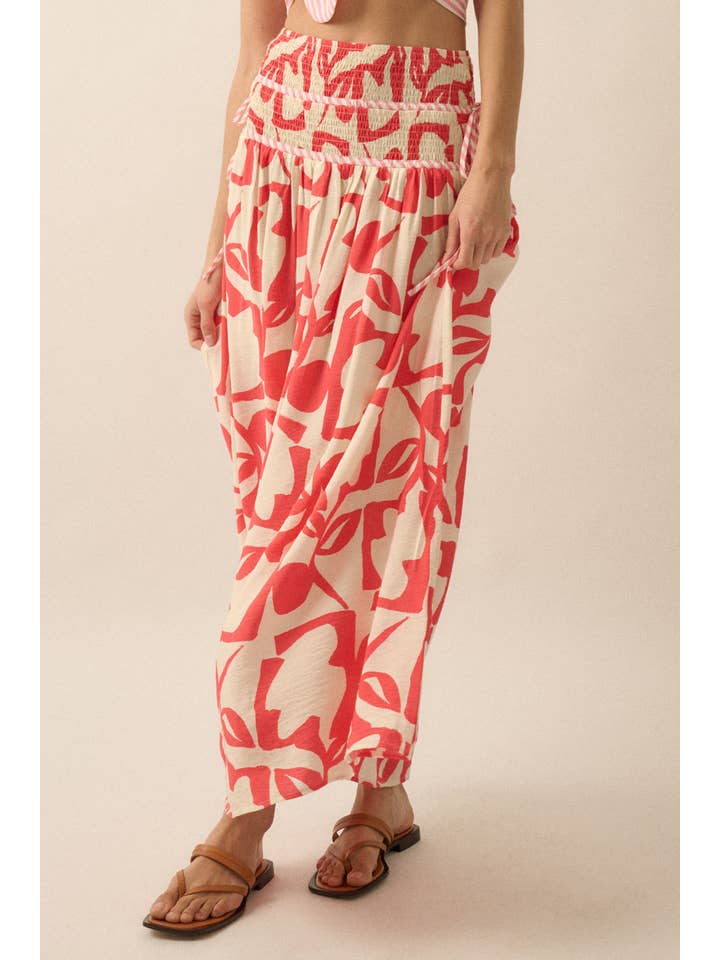 Promesa USA - Vendita all'ingrosso Gonna - Donna - Gonna lunga a balze con stampa floreale astratta3