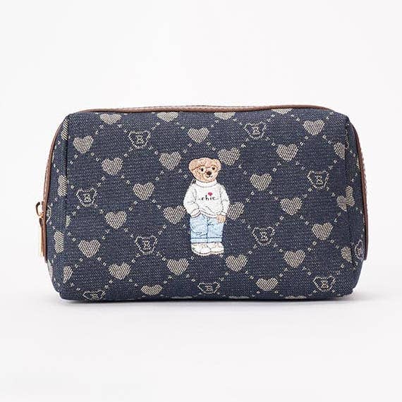 Bolsa de Beleza B-Loved em Monograma de Denim Azul por atacado de Signare London