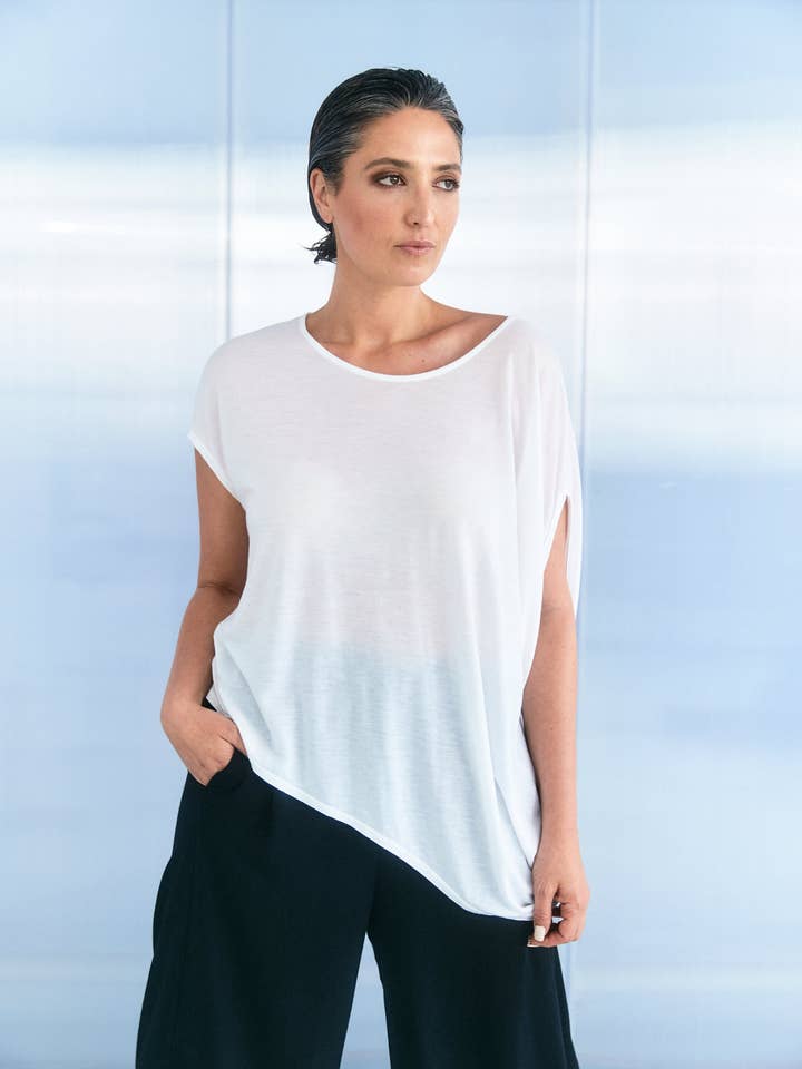 Tencel Asymmetric Top - White for wholesale by Tluxe