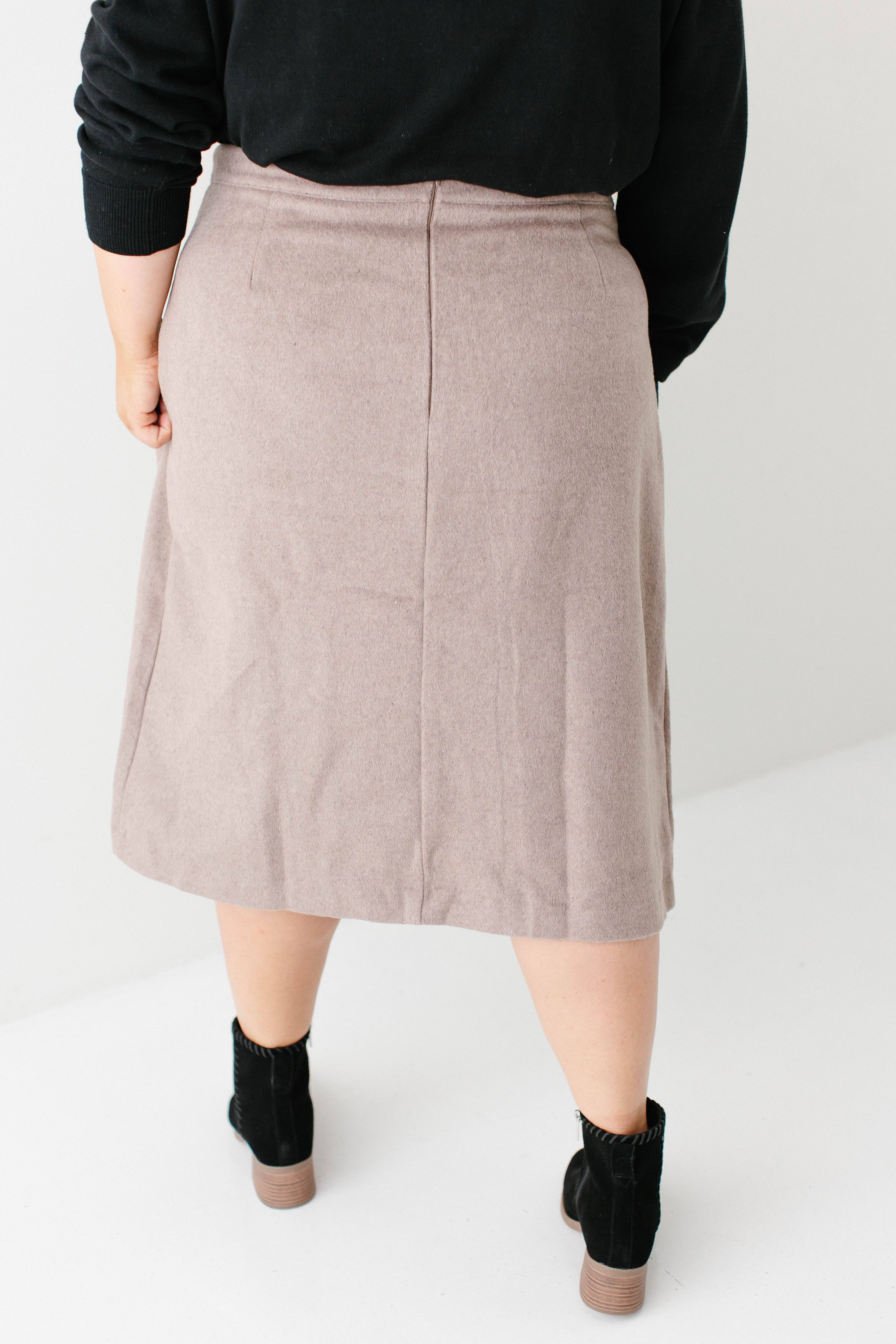 Warmes Taupe 'Charlotte' Wollmischung A-Linien-Rock ENDGÜLTIGER VERKAUF für den Großhandel auf Faire9