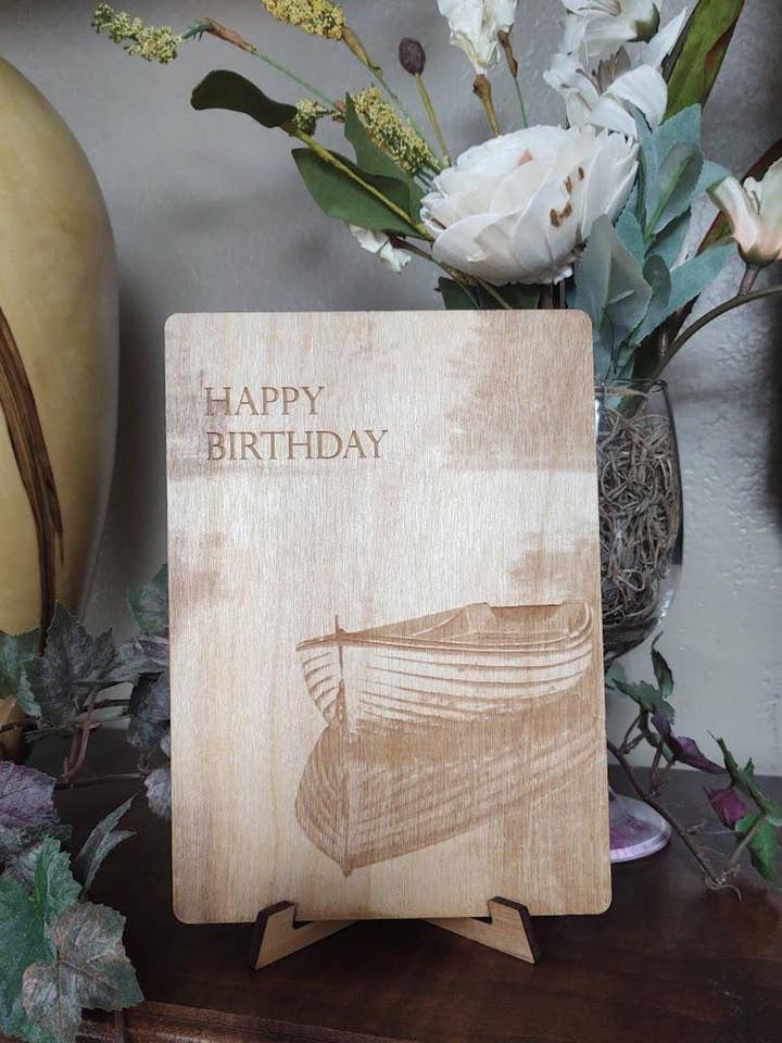 Boat Birthday Wood Greeting Card for wholesale by Personal Handcrafted Displays