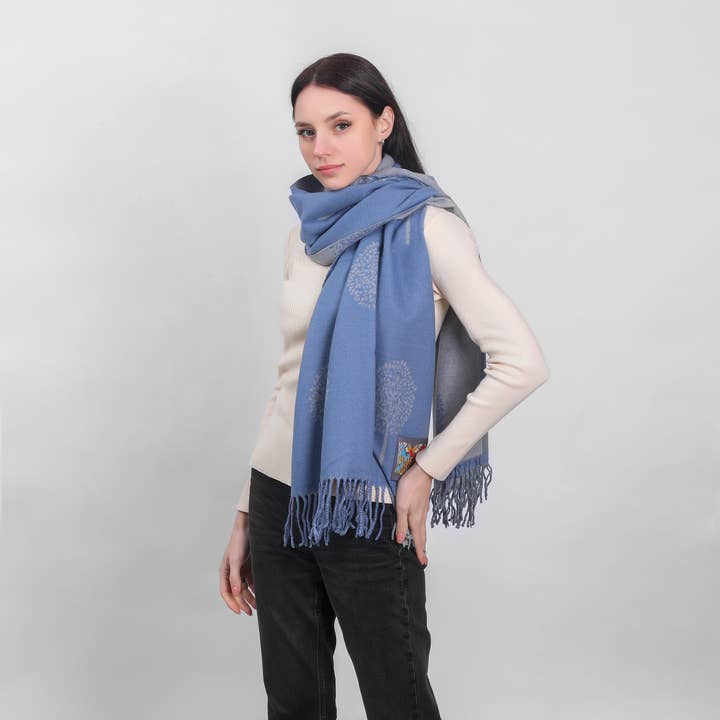 Blue IRS-024C 2 Sided Tree Scarf 60cm x 190cm for wholesale on Faire3