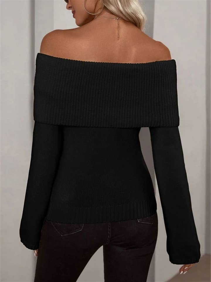 Rosa Clothing - Wholesale Knit Top - Women's - sexy off shoulder long sleeve slim fit knit top