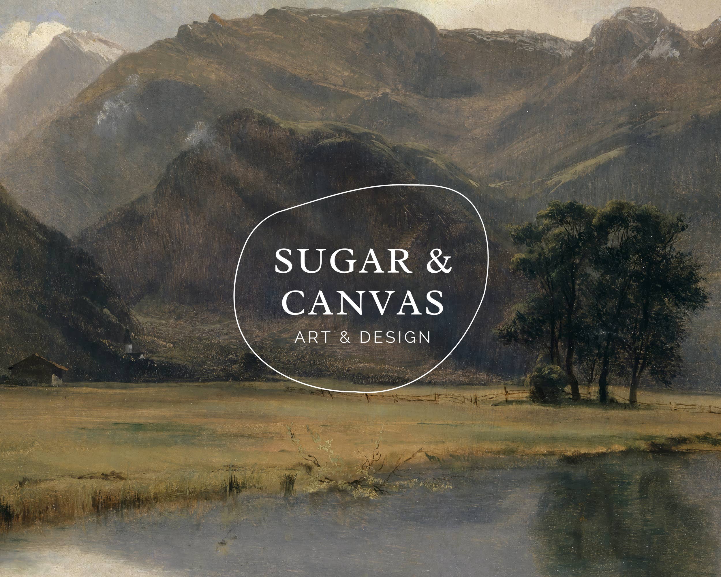 Sugar & Canvas – wholesale Art print – Vintage European Autumn Mountain Lake Landscape Print VP1082