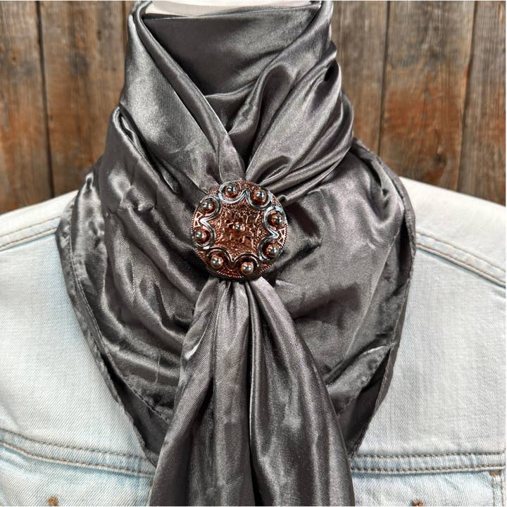 Rodeo Drive - Wholesale Scarf - Unisex - 35X35" Solid Silver / Grey Wild Rag / Scarf WRS15 - Western Concho Wild Rag Slides - Assorted6