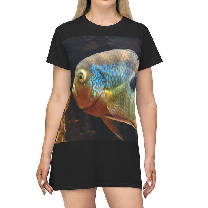 Marick Booster – wholesale Klänning - Dam – Brun och Orange Fisk Överallt Tryck T-shirt Klänning
