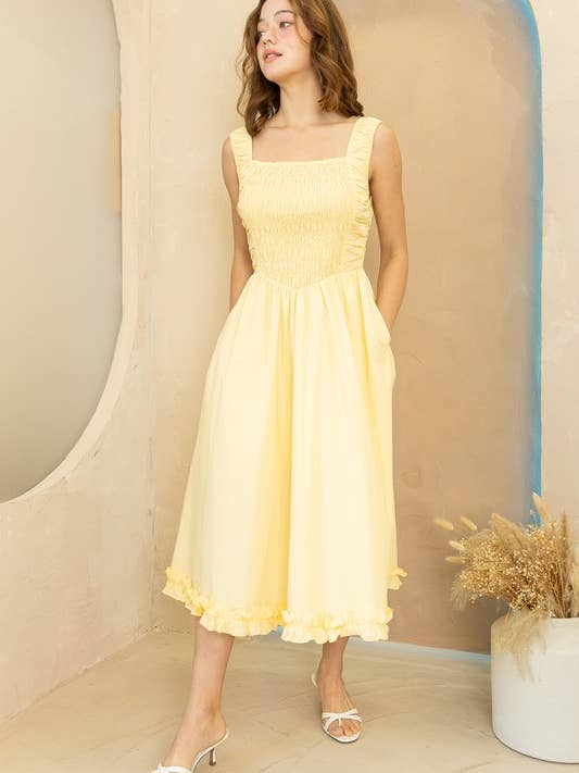 Heyson - Wholesale Dress - Women's - OD1097 Smocked Ruffle-Hem Midi Dress