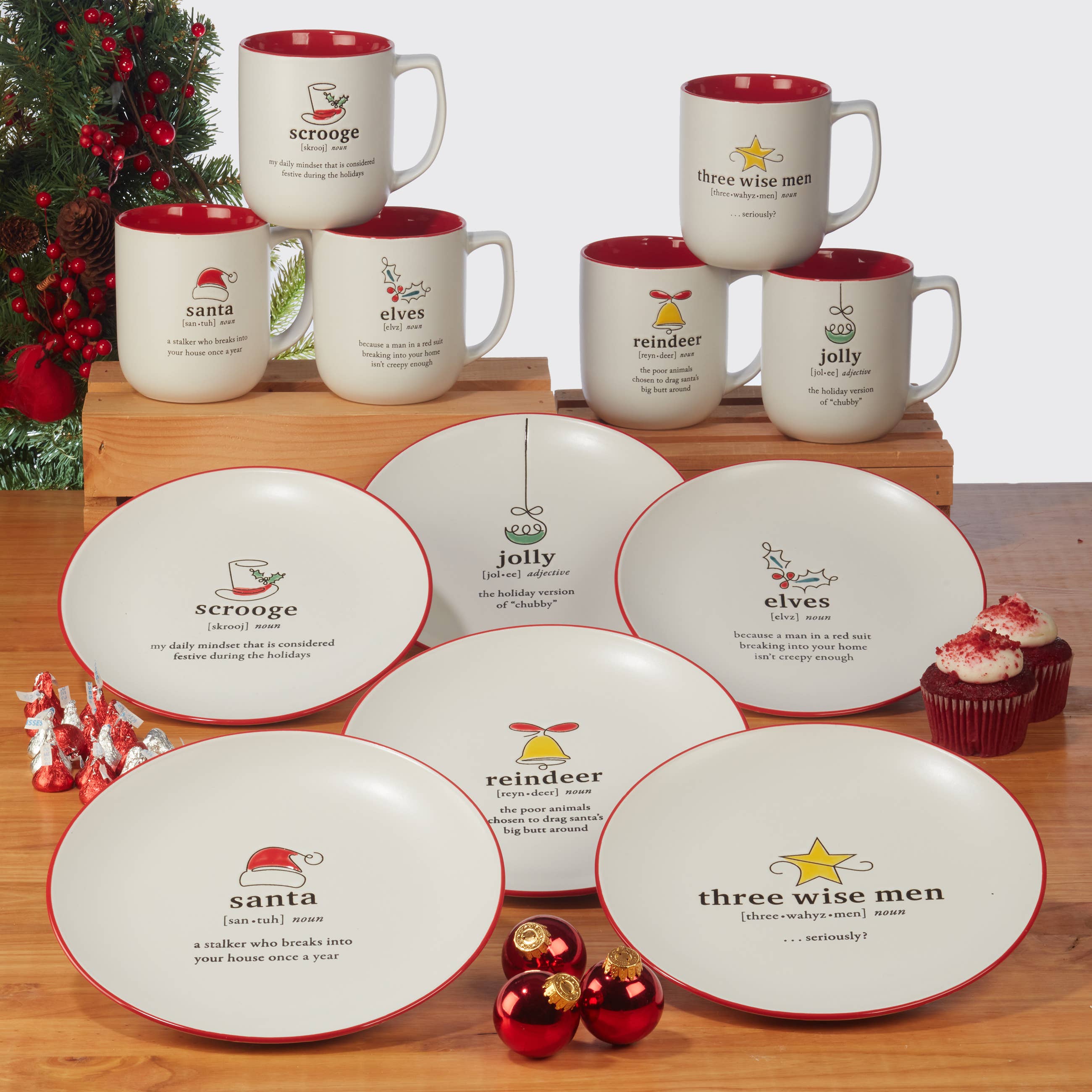Certified International - Vente Vaisselle d'apéritif - Assiette à dessert 21,6 cm à messages rouges festifs Noël - assortiment7