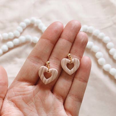 Heart Dangle Corduroy Polymer Clay Earrings for wholesale by Honey Dijon