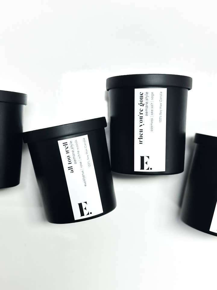 Vaso Preto de 8oz com Tampa - Vela de Cera de Soja 100% por atacado de Emare Style