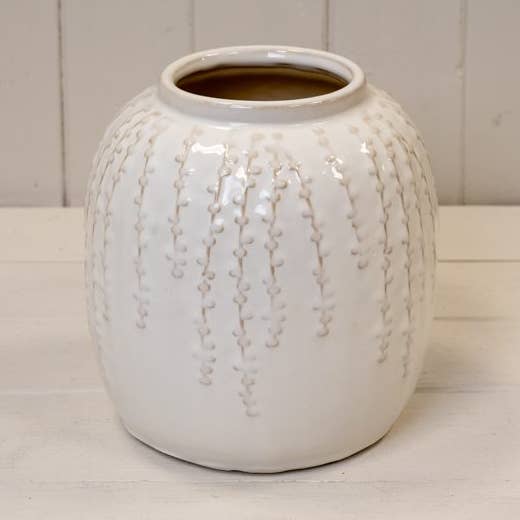 Small Cream Ceramic Ribbed Vase for wholesale by Satchville