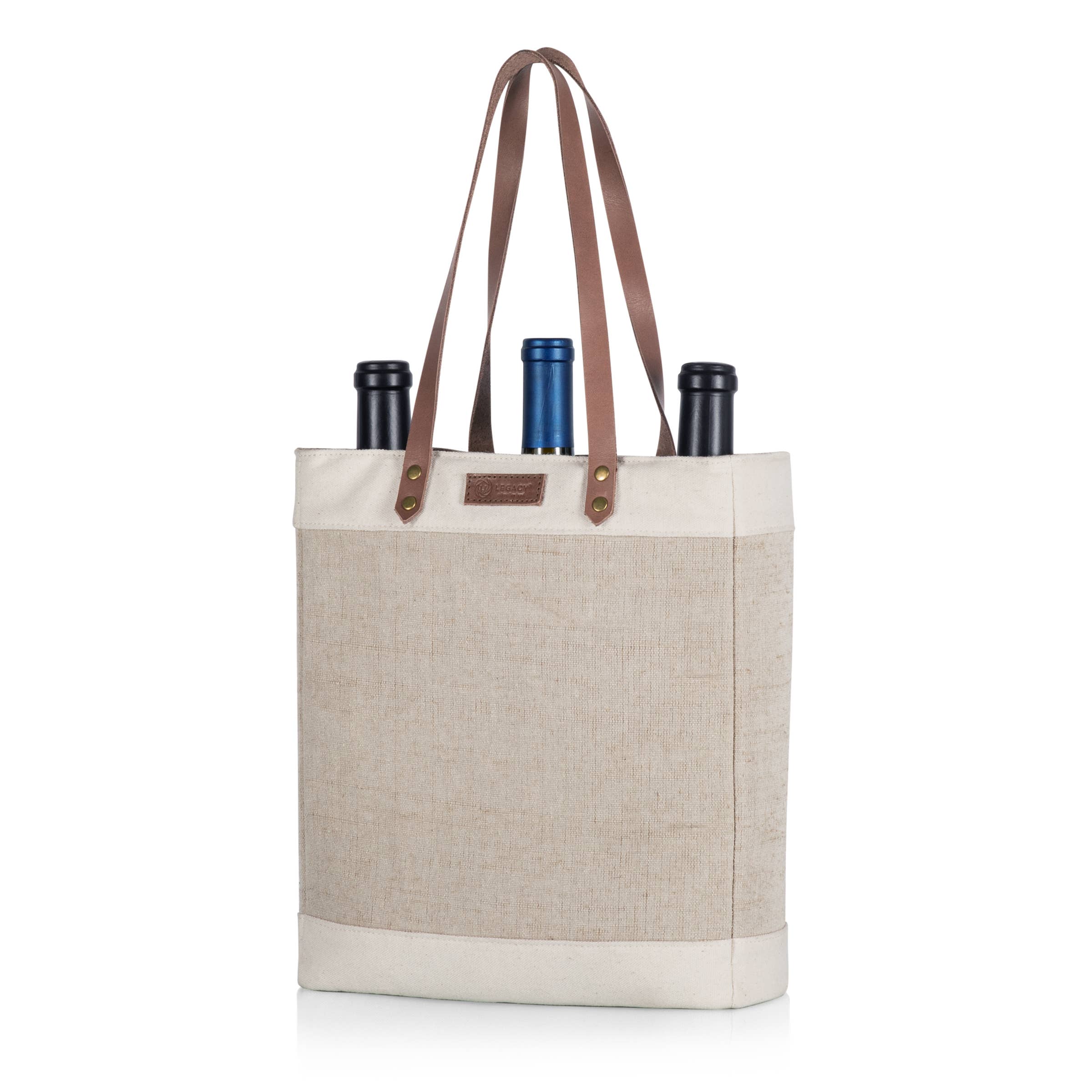 Beige Pinot Jute 3 Bottle Insulated Wine Bag for wholesale on Faire9