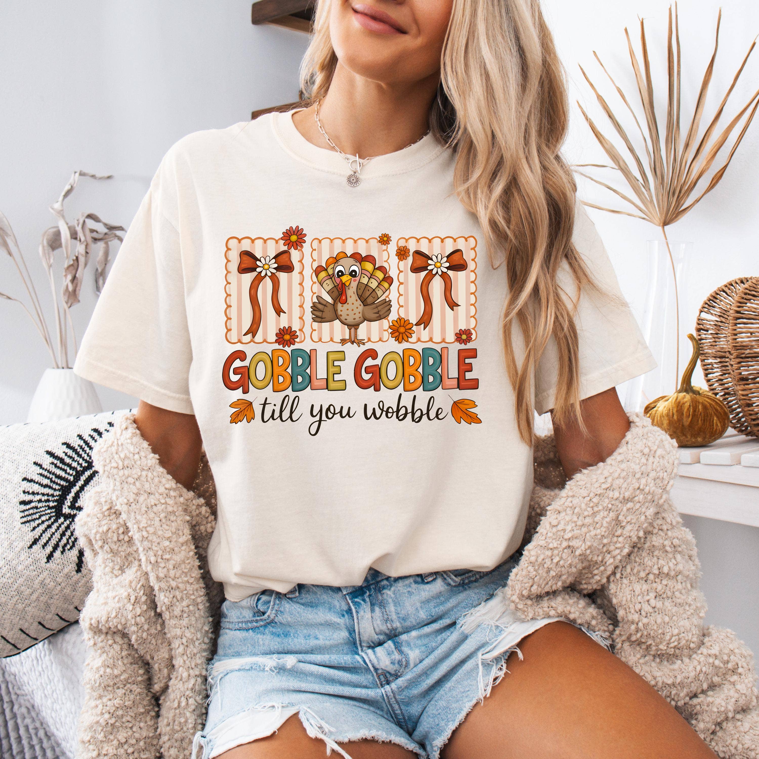 Glaime - Wholesale T-Shirt (Graphic) - Women's - Comfort Colors Gobble Til You Wobble Turkey Thanksgiving Tee