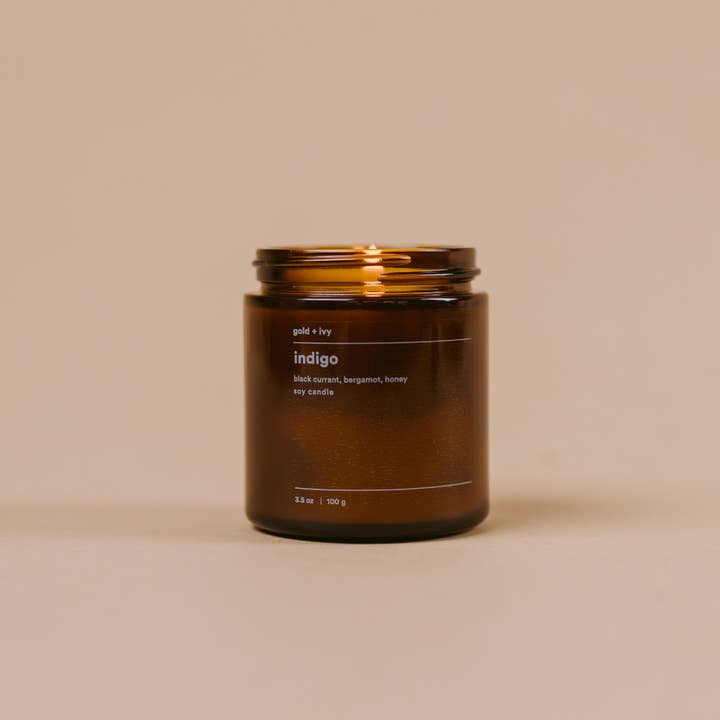 gold + ivy - Wholesale Jar/Filled Candle - indigo soy candle - black currant, bergamot, honey 2