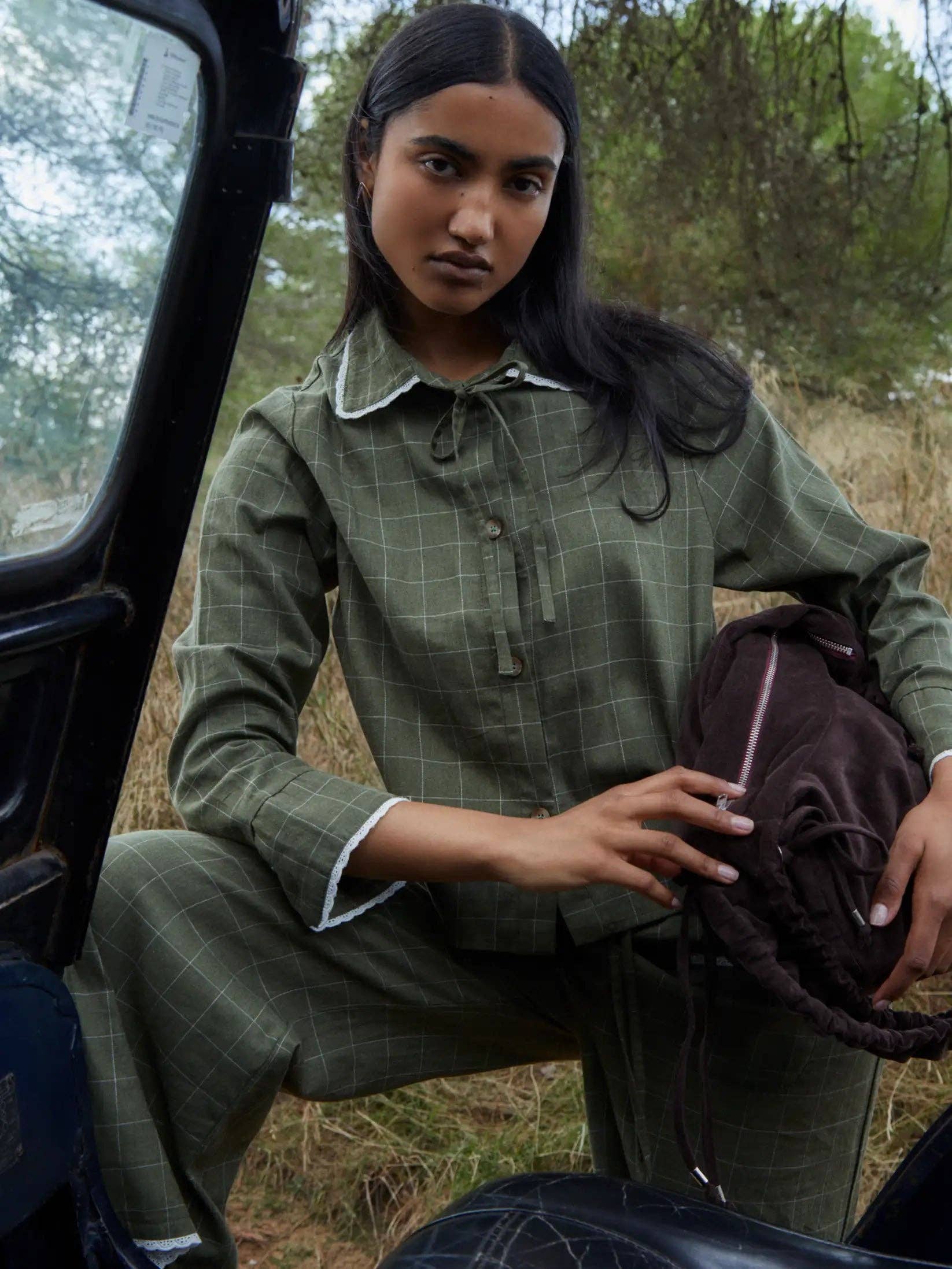 CARMEN SAYS - Wholesale Pants - Women's - Pantalones largos a cuadros verdes y blancos de Betty7