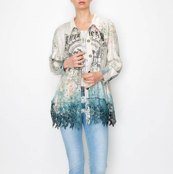 Faux Suede Button-Up Jacket With Lace Trimming – 4539IV/AMERICAN COWGIRL for wholesale on Faire