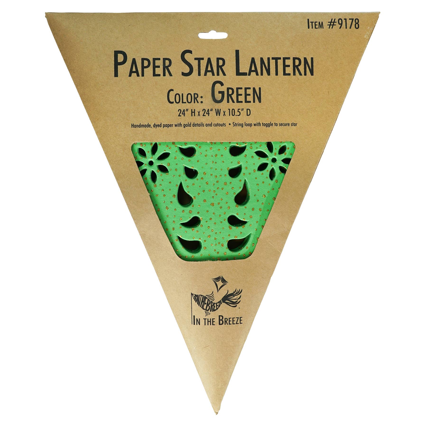 In the Breeze, LLC. - Vente Lanterne/lampe en papier - Lanterne Étoile Verte en Papier5
