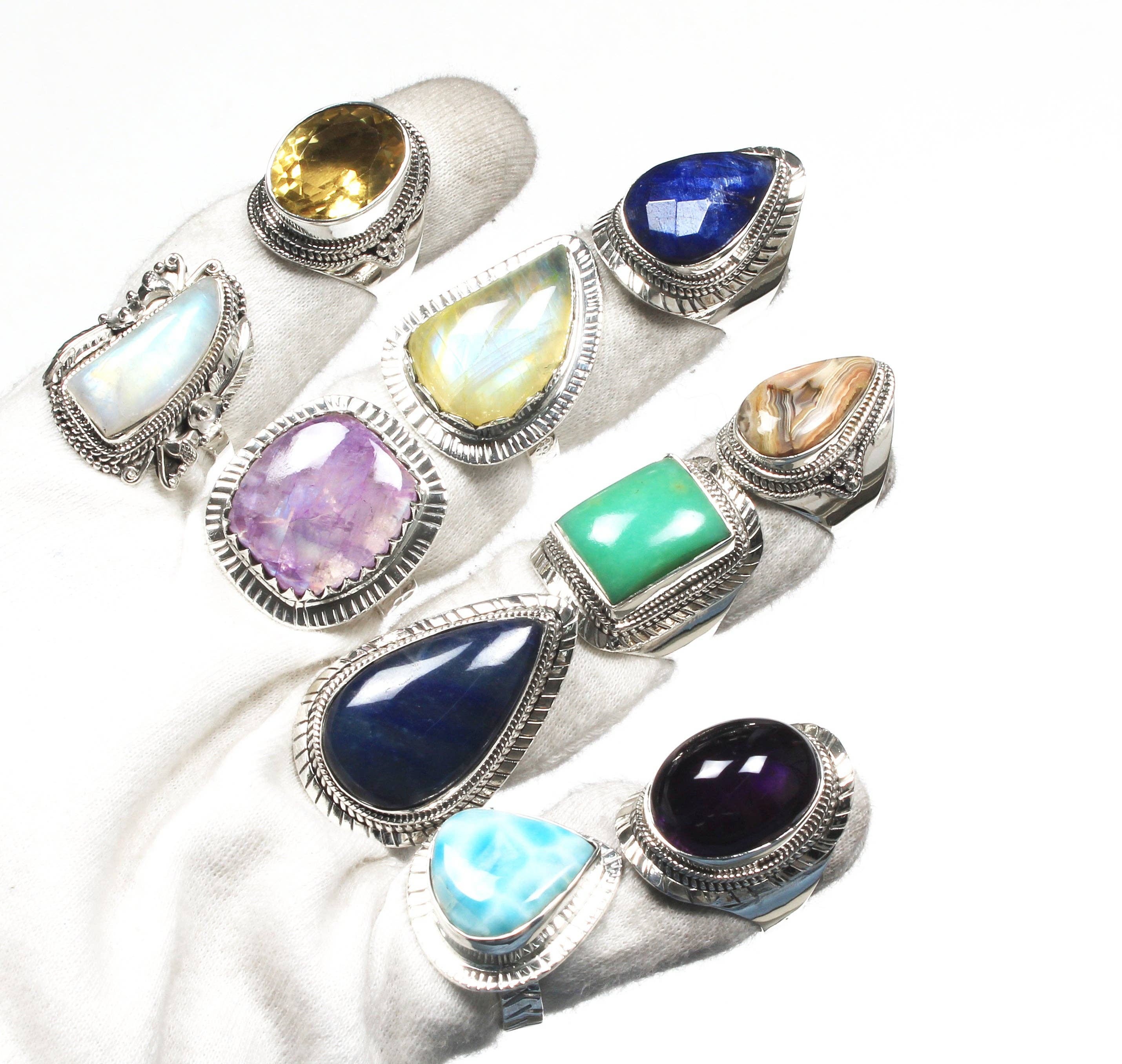 Handmade Jewels – Engroshandel Statementring – Naturlige Assorterede Multi Krystal Massivt 925 Sterling Sølv Ringe Til Kvinder, Engros Parti Til Masseudsalg2