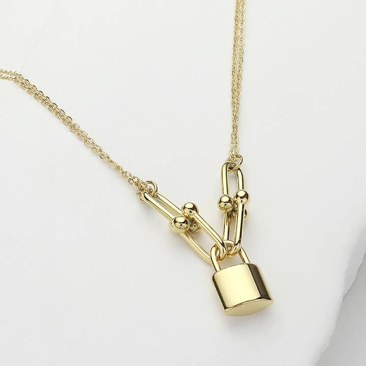 Stainless Steel Lock Pendant Hardware Link Layered Necklace for wholesale by Sensibling Corp.