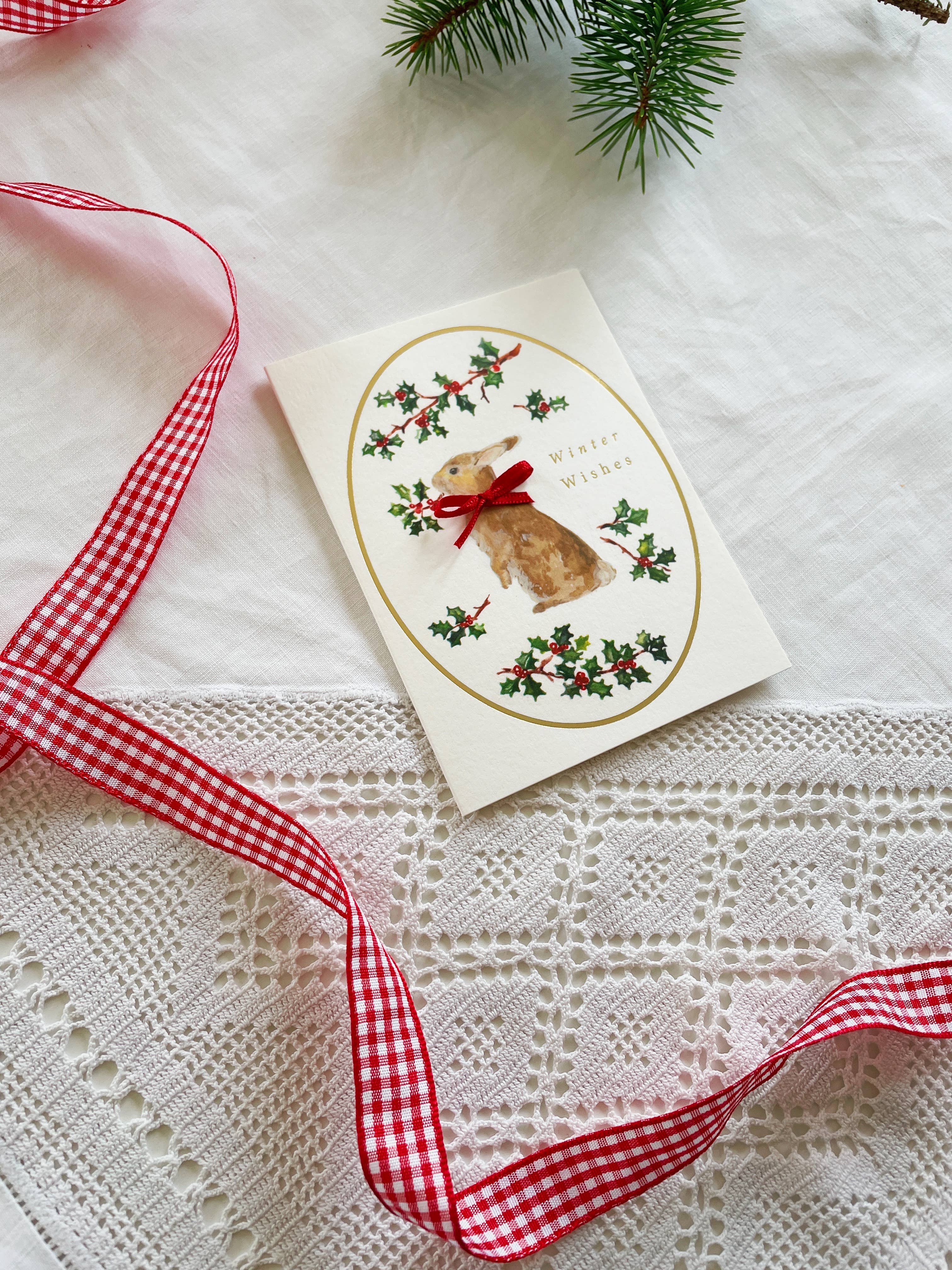 Annie Brougham Paper Goods. - Wholesale Christmas Card - Winter Wishes Petite Foiled Bunny Christmas Card1