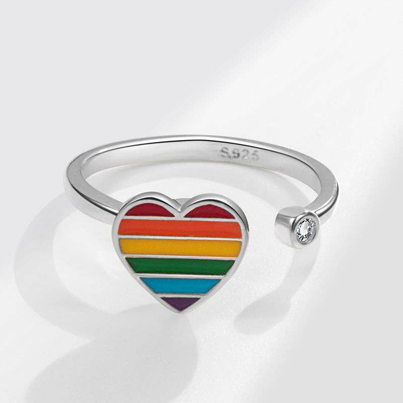Perimade & Co. LLC - Wholesale Band/Stacked Ring - Rainbow Heart Fidget Spinner Ring in 925 Sterling Silver1